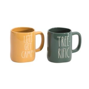 Rae Dunn, 2 pack campy tree mug set, new, yellow, geeen